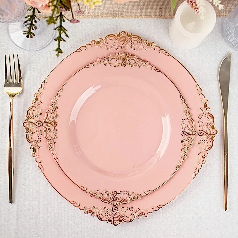 10 Round Disposable Plastic Salad Dinner Plates With Embossed Baroque Trim - Image 6