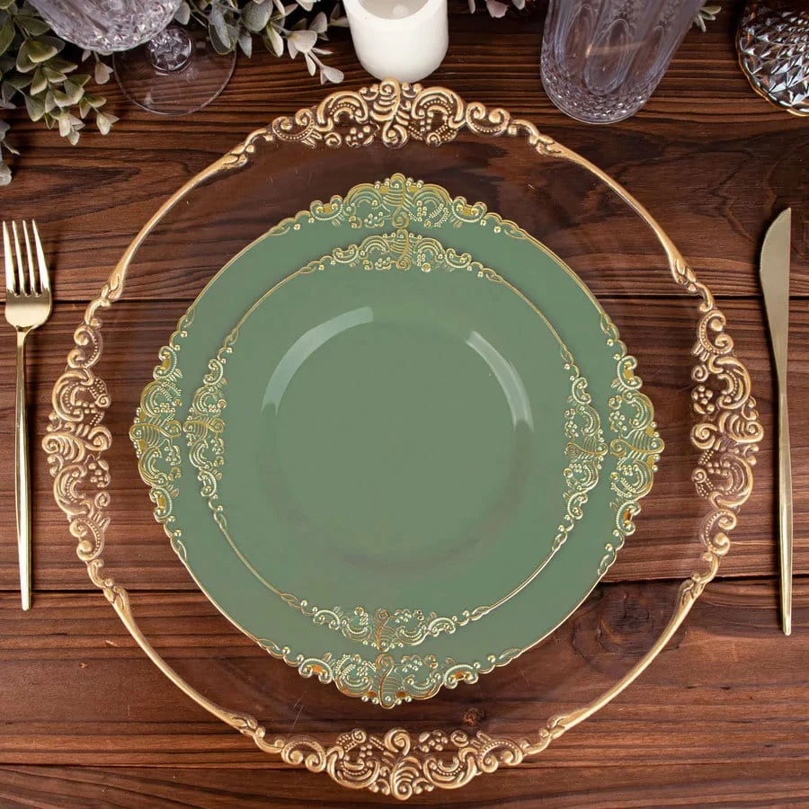 10 Round Disposable Plastic Salad Dinner Plates With Embossed Baroque Trim - Image 17