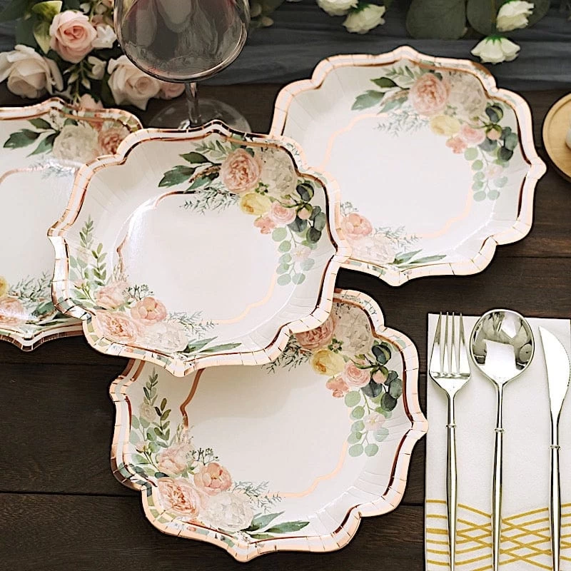25 Floral Disposable Dinner Salad Paper Plates With Scallop Trim - Image 8