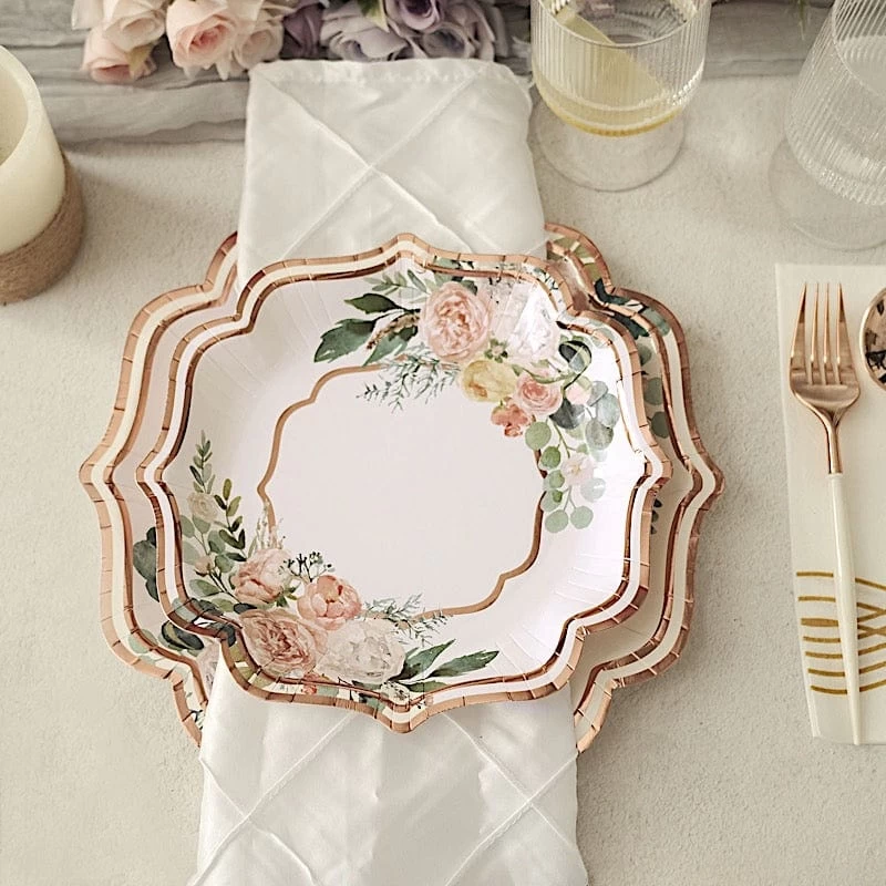 25 Floral Disposable Dinner Salad Paper Plates With Scallop Trim - Image 5