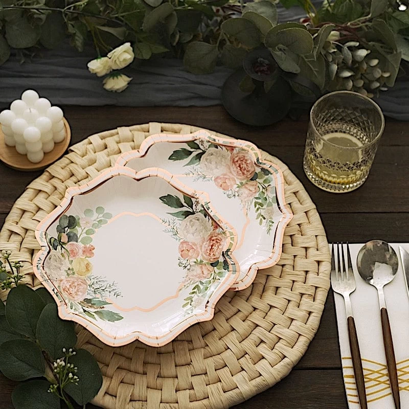 25 Floral Disposable Dinner Salad Paper Plates With Scallop Trim - Image 4