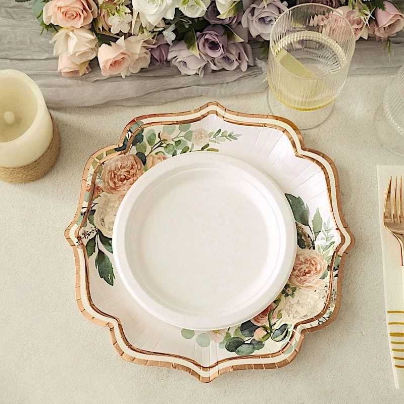 25 Floral Disposable Dinner Salad Paper Plates With Scallop Trim - Image 14