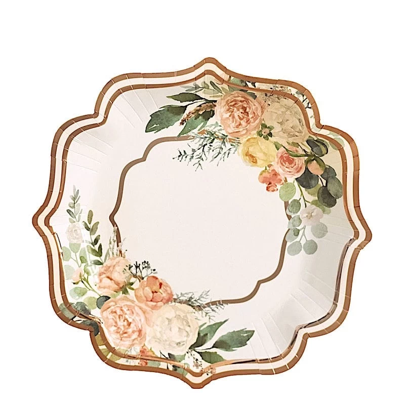 25 Floral Disposable Dinner Salad Paper Plates With Scallop Trim - Image 2