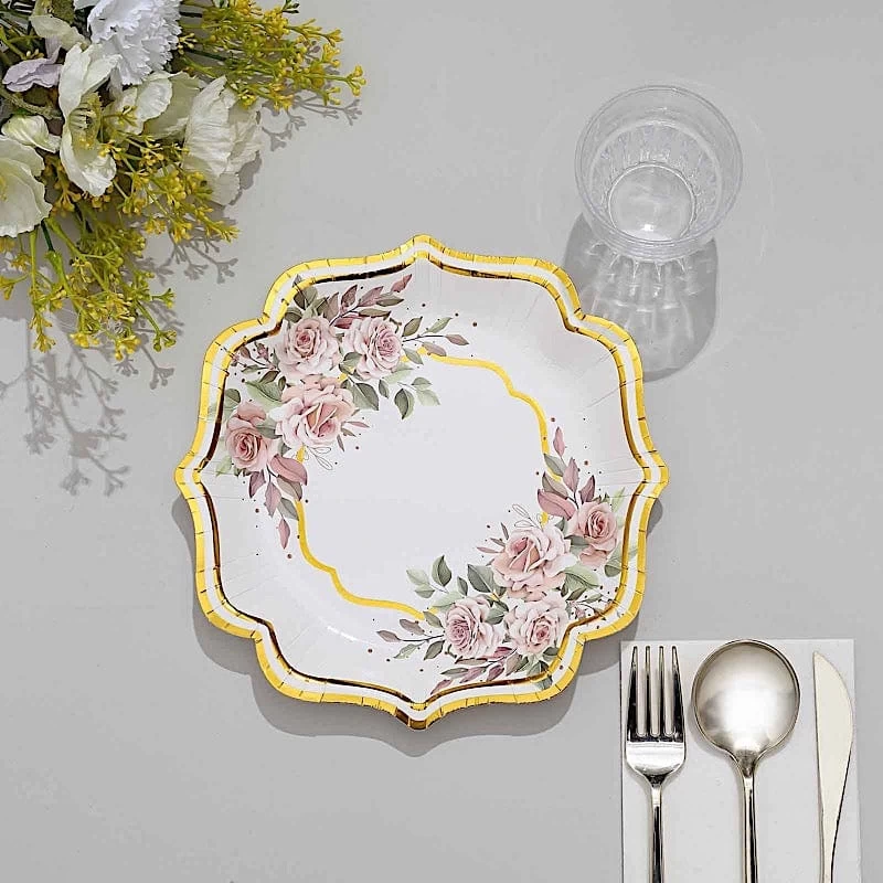 25 Floral Disposable Dinner Salad Paper Plates With Scallop Trim - Image 19