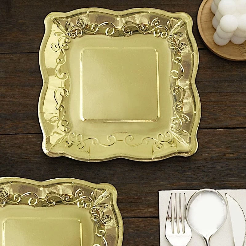 25 Square Disposable Dinner Dessert Paper Plates With Embossed Scroll Trim - Image 6