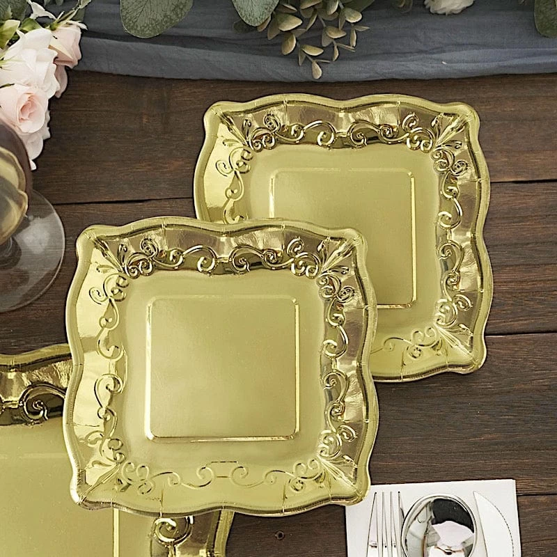 25 Square Disposable Dinner Dessert Paper Plates With Embossed Scroll Trim - Image 10