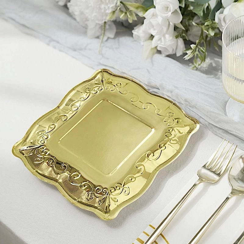 25 Square Disposable Dinner Dessert Paper Plates With Embossed Scroll Trim - Image 7