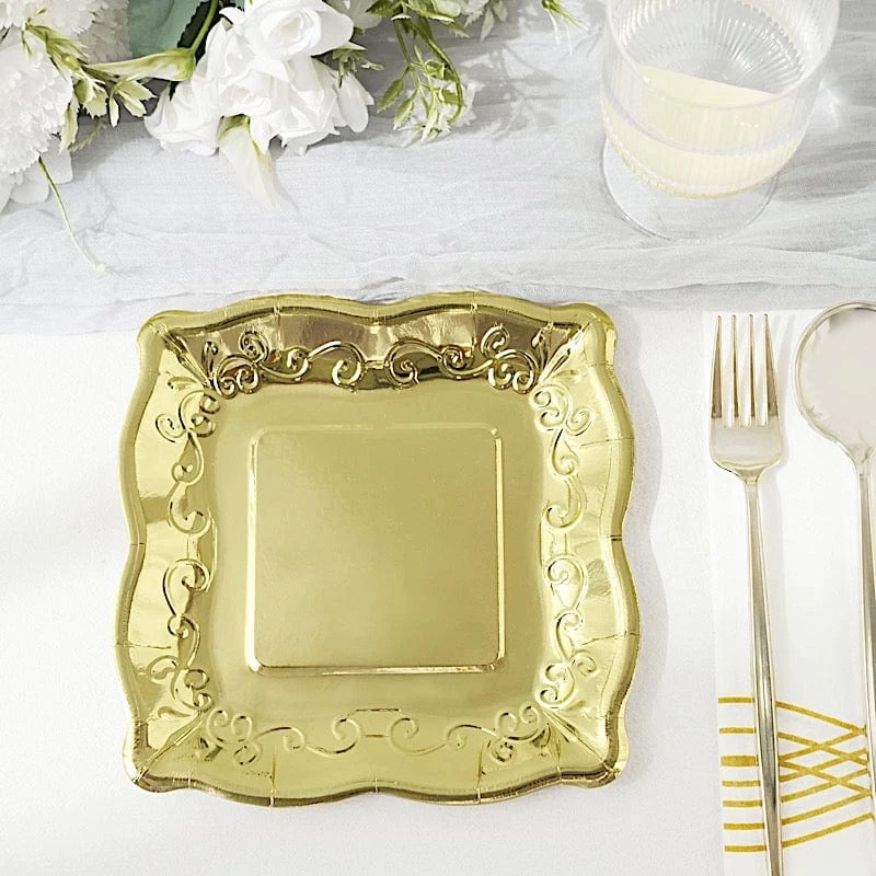 25 Square Disposable Dinner Dessert Paper Plates With Embossed Scroll Trim - Image 3