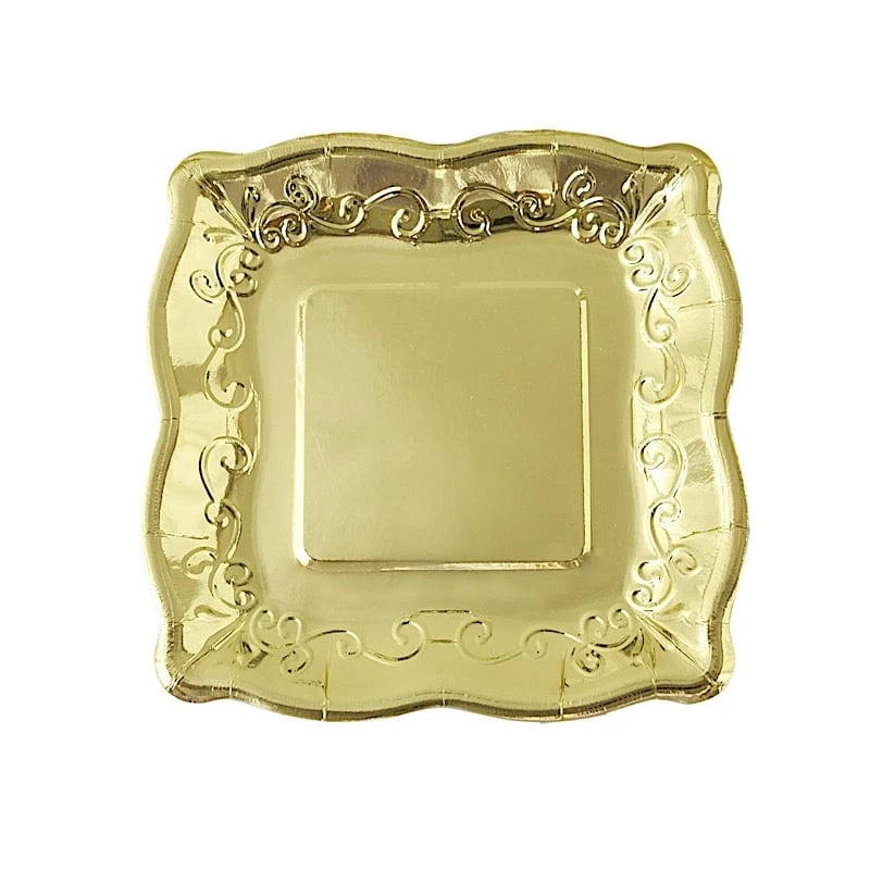 25 Square Disposable Dinner Dessert Paper Plates With Embossed Scroll Trim - Image 8