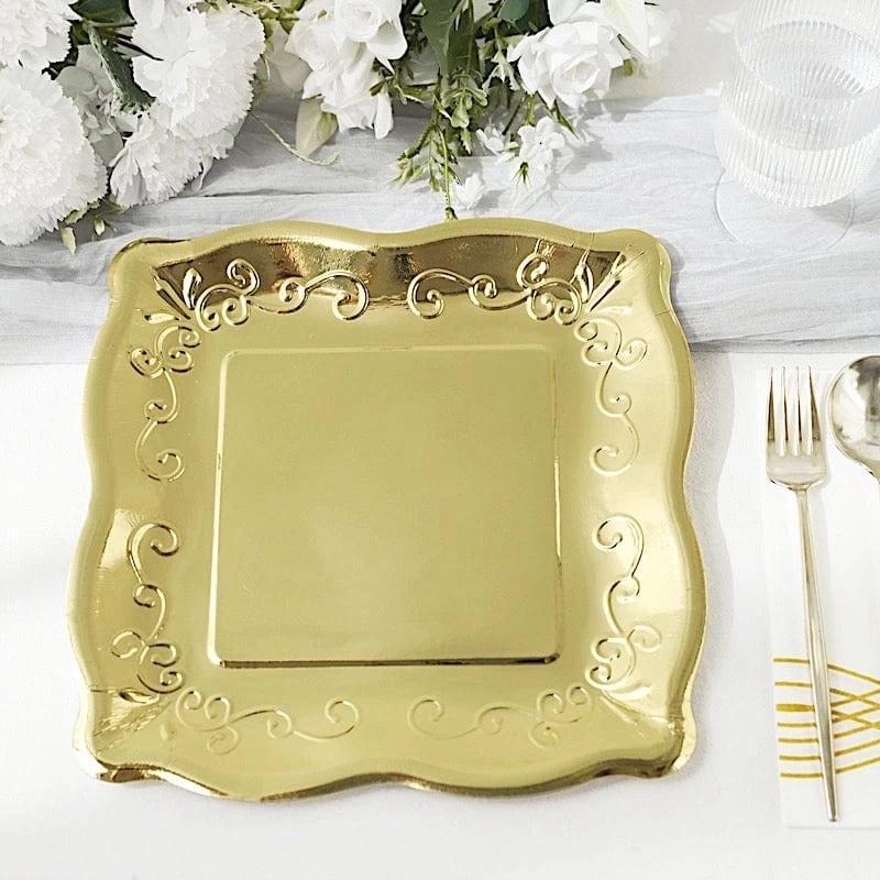 25 Square Disposable Dinner Dessert Paper Plates With Embossed Scroll Trim - Image 15