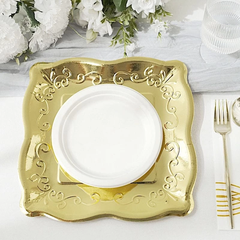 25 Square Disposable Dinner Dessert Paper Plates With Embossed Scroll Trim - Image 19
