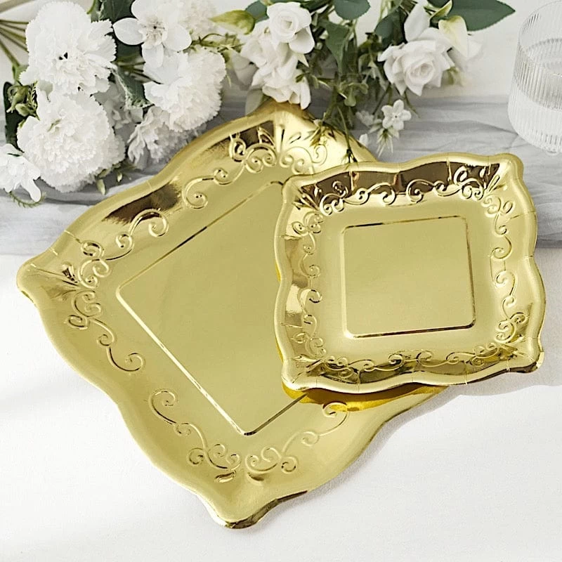 25 Square Disposable Dinner Dessert Paper Plates With Embossed Scroll Trim - Image 12