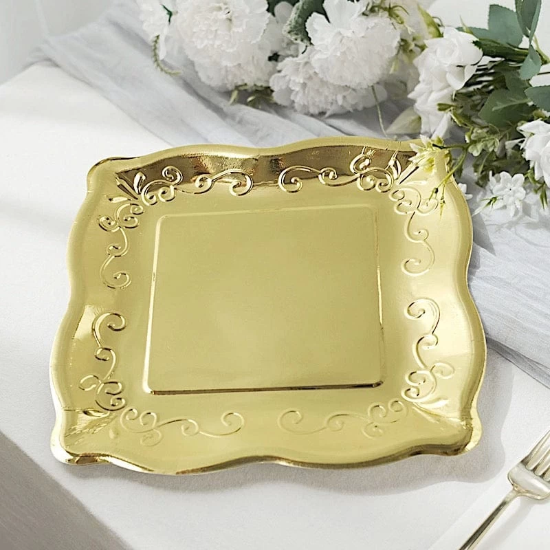 25 Square Disposable Dinner Dessert Paper Plates With Embossed Scroll Trim - Image 18