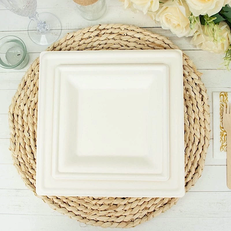 50 White Square Sustainable Bagasse Disposable Salad Dinner Plates - Image 17