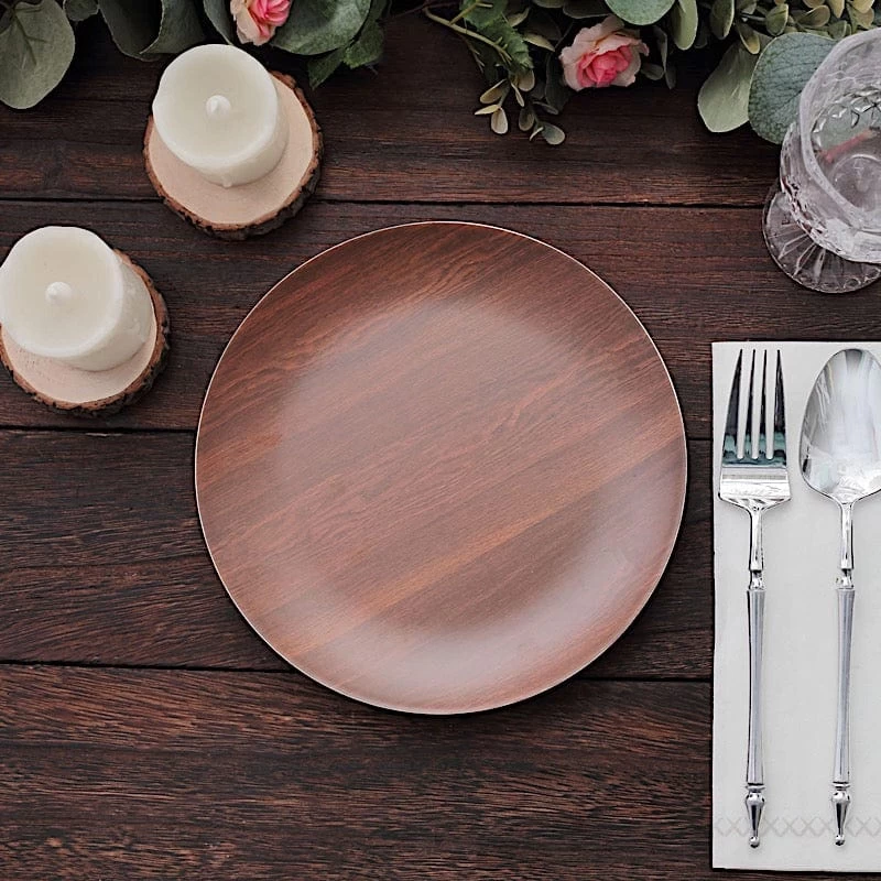 6 Round Disposable Heavy Duty Plastic Plates Wood Grain Design - Image 6