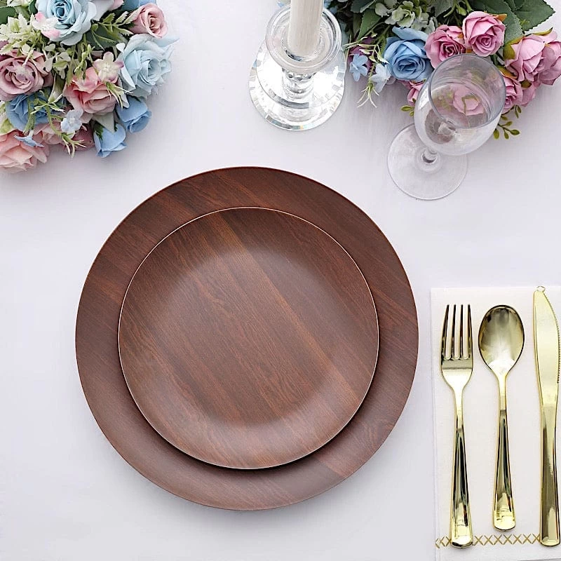 6 Round Disposable Heavy Duty Plastic Plates Wood Grain Design - Image 8