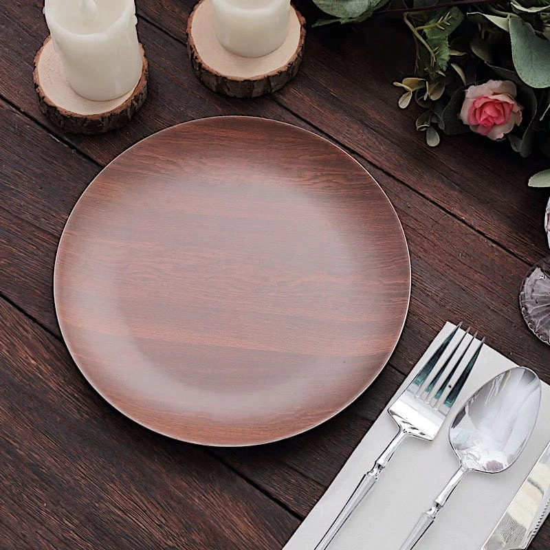 6 Round Disposable Heavy Duty Plastic Plates Wood Grain Design - Image 3