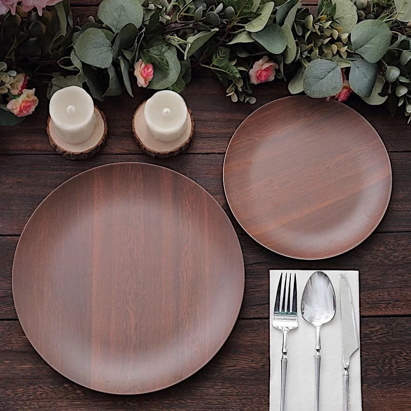 6 Round Disposable Heavy Duty Plastic Plates Wood Grain Design - Image 10