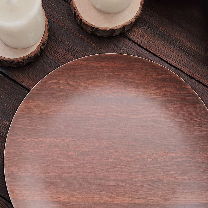 6 Round Disposable Heavy Duty Plastic Plates Wood Grain Design - Image 12