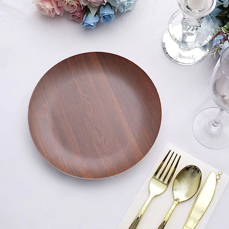 6 Round Disposable Heavy Duty Plastic Plates Wood Grain Design - Image 9