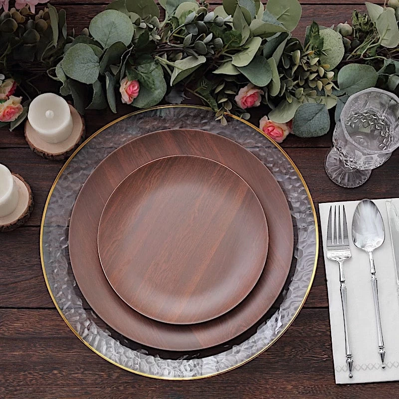 6 Round Disposable Heavy Duty Plastic Plates Wood Grain Design - Image 5