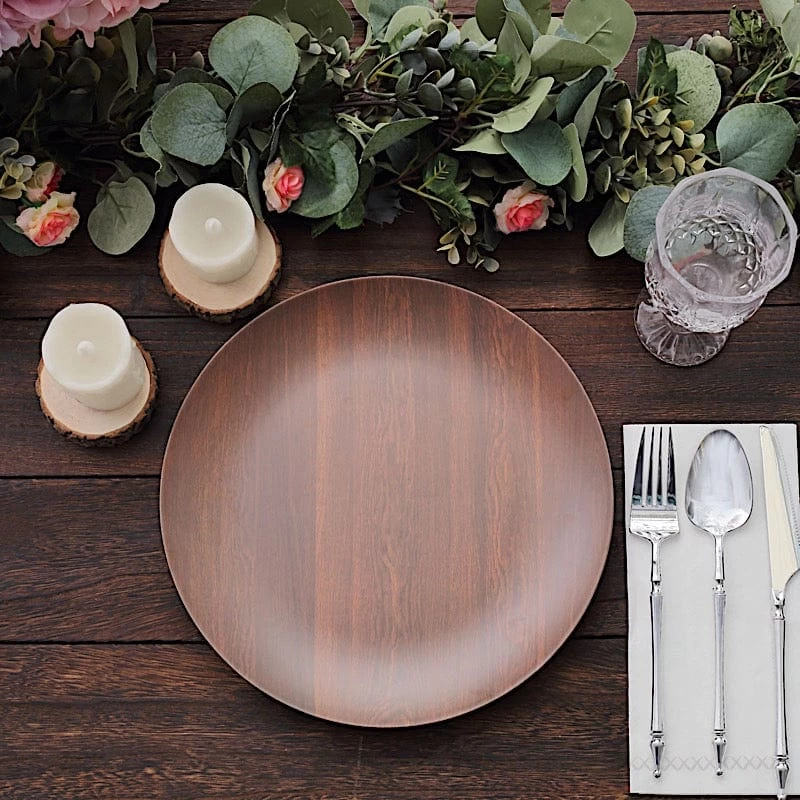 6 Round Disposable Heavy Duty Plastic Plates Wood Grain Design - Image 19