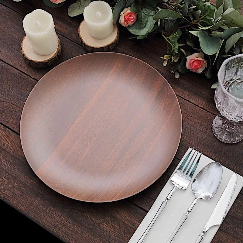 6 Round Disposable Heavy Duty Plastic Plates Wood Grain Design - Image 15