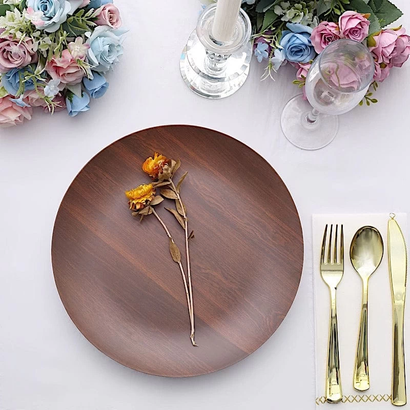 6 Round Disposable Heavy Duty Plastic Plates Wood Grain Design - Image 17