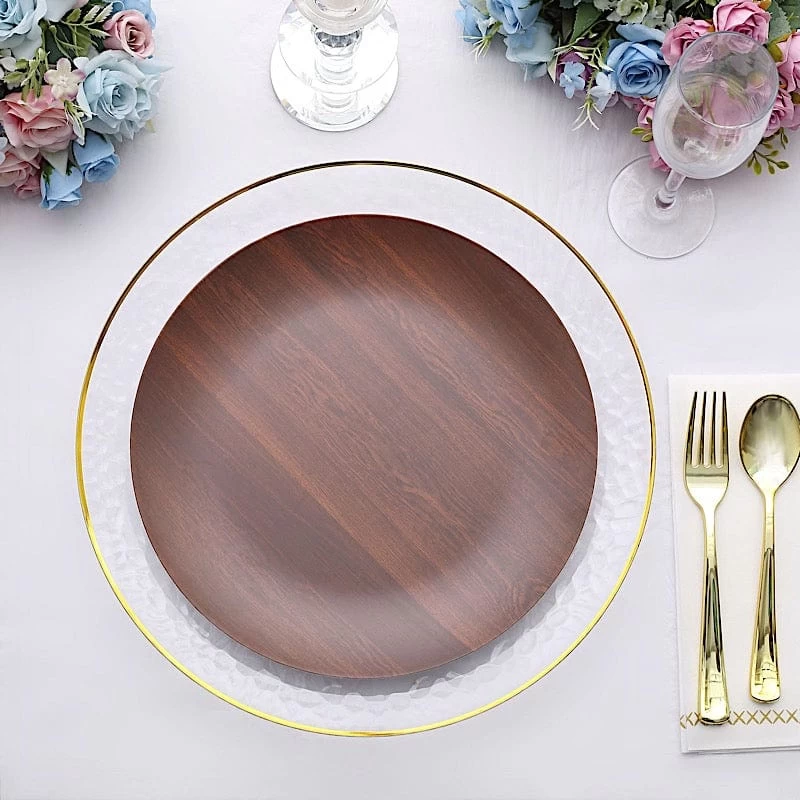 6 Round Disposable Heavy Duty Plastic Plates Wood Grain Design - Image 20
