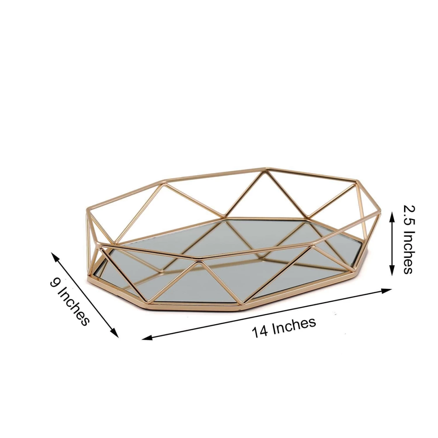 Gold 14x9 In Mirrored Metal Geometric Decorative Serving Tray - Image 2