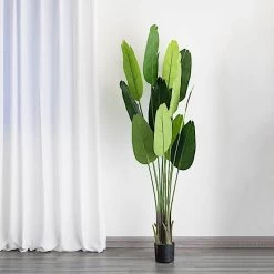 2 Green Bird Of Paradise Artificial Plants In Black Planter Pots