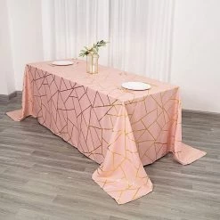 90x132 In Metallic Geometric Design Polyester Rectangle Tablecloth