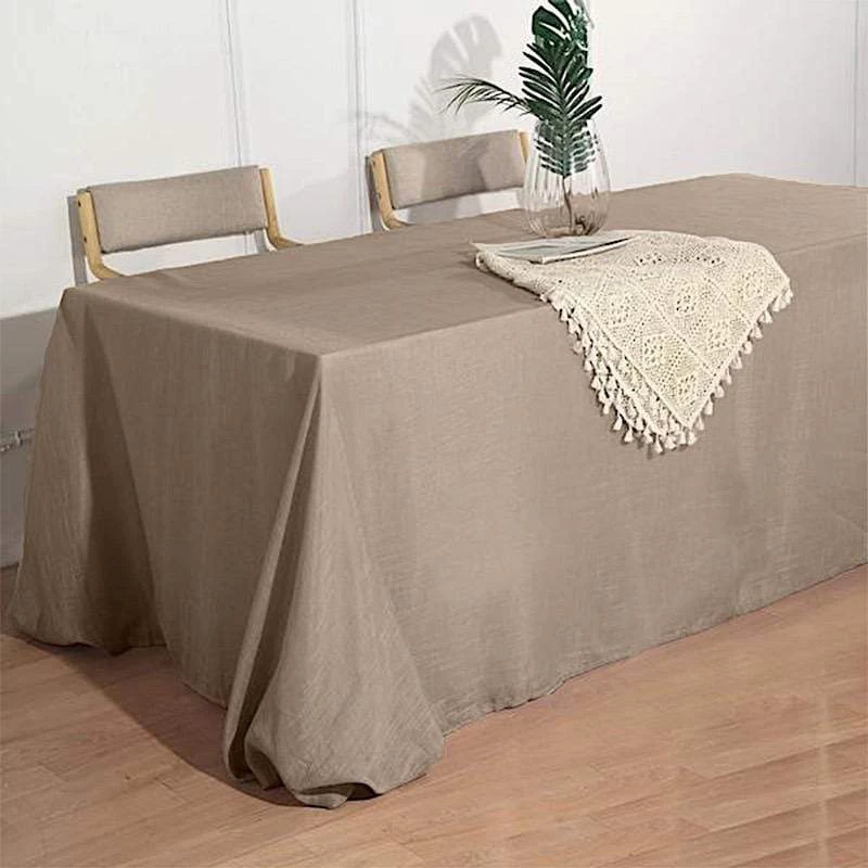 90x132 In Rectangular Premium Polyester Faux Burlap Tablecloth - Image 2
