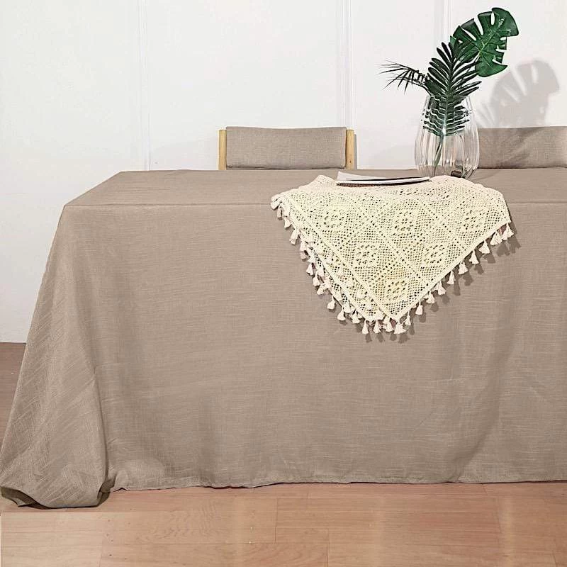 90x132 In Rectangular Premium Polyester Faux Burlap Tablecloth - Image 6