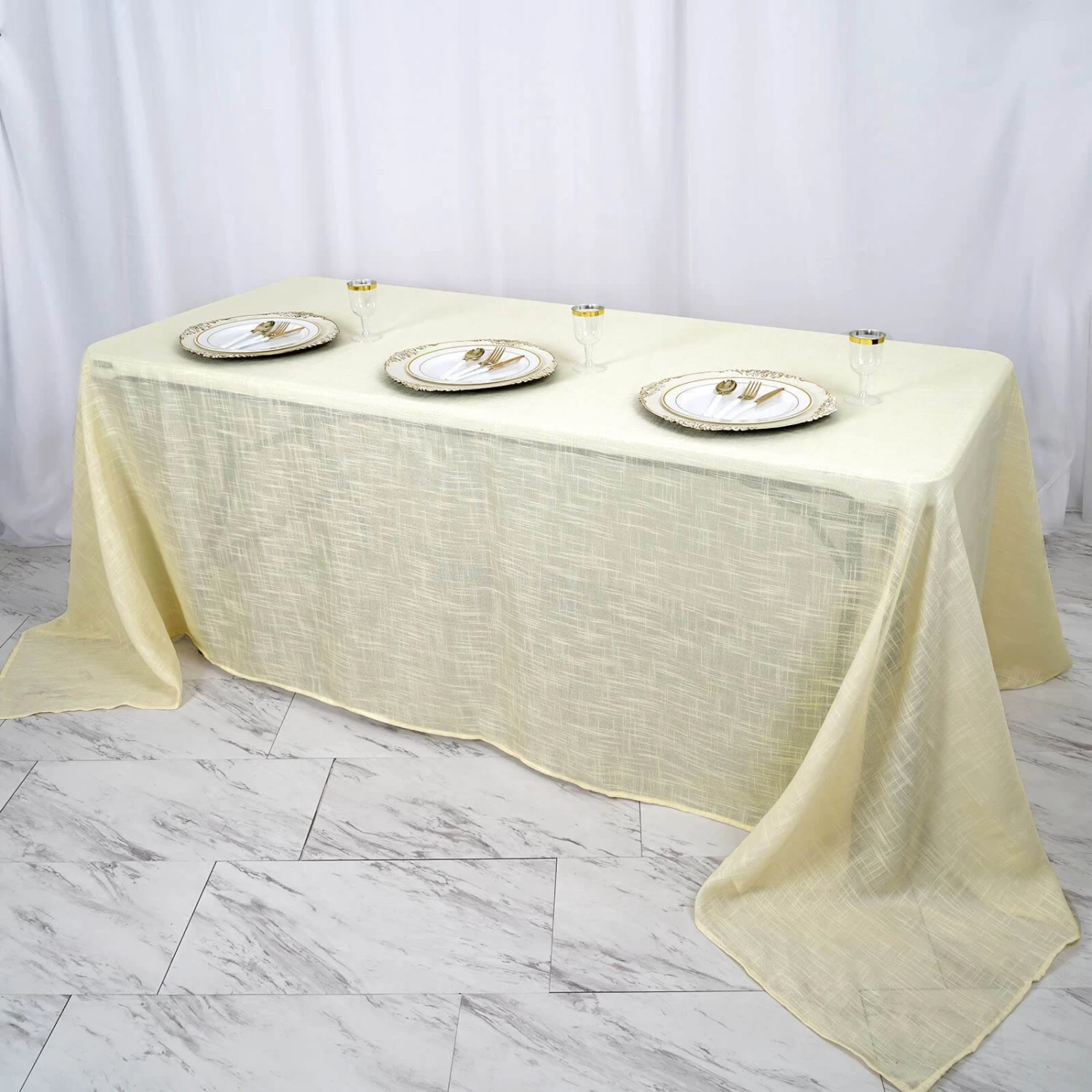 90x132 In Rectangular Premium Polyester Faux Burlap Tablecloth - Image 13