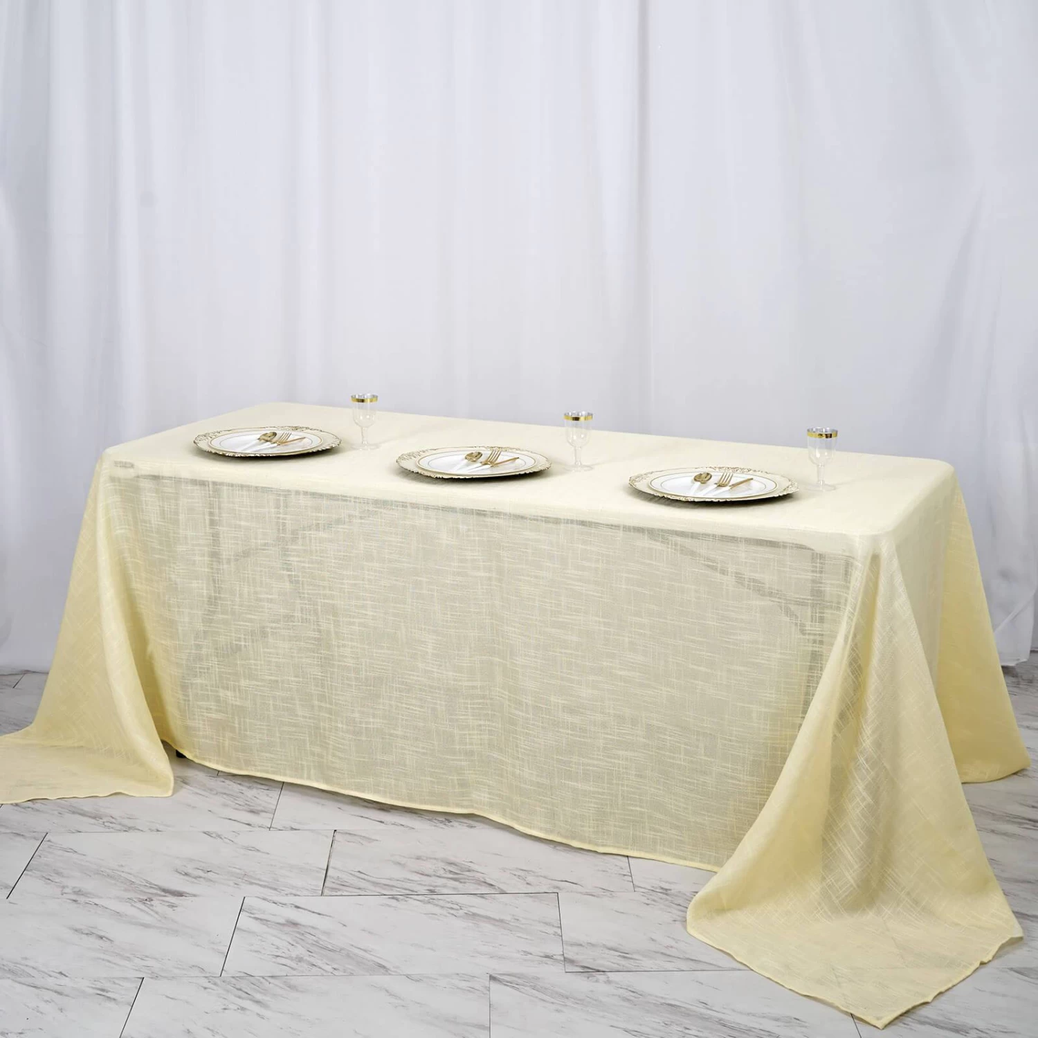 90x132 In Rectangular Premium Polyester Faux Burlap Tablecloth - Image 15