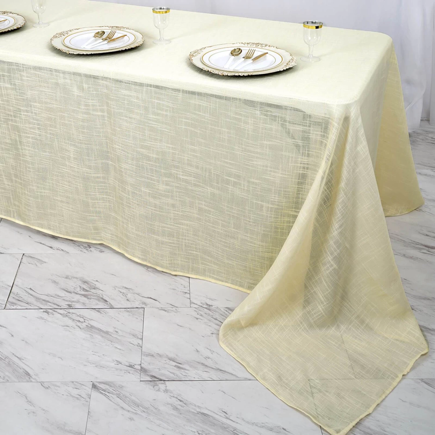 90x132 In Rectangular Premium Polyester Faux Burlap Tablecloth - Image 16