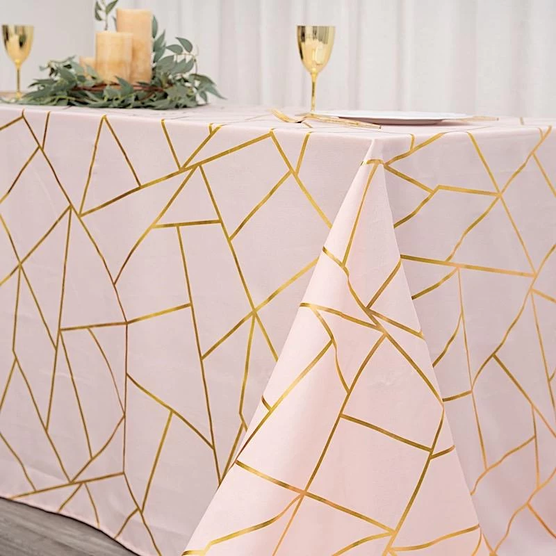 90x156 In Metallic Geometric Design Polyester Rectangle Tablecloth - Image 2