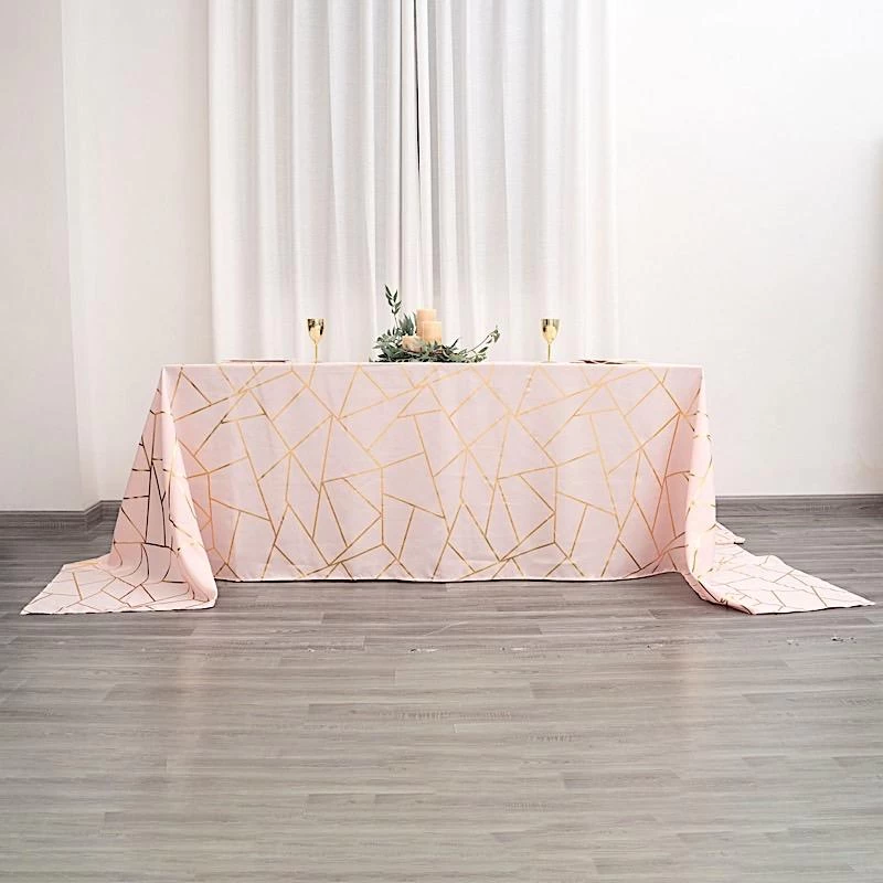 90x156 In Metallic Geometric Design Polyester Rectangle Tablecloth - Image 5
