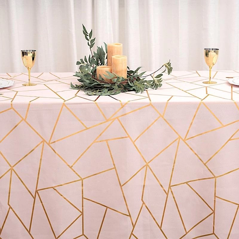 90x156 In Metallic Geometric Design Polyester Rectangle Tablecloth - Image 6