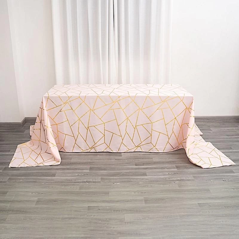 90x156 In Metallic Geometric Design Polyester Rectangle Tablecloth - Image 10