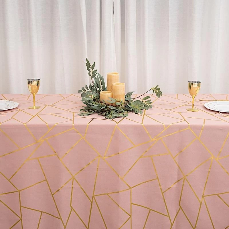 90x156 In Metallic Geometric Design Polyester Rectangle Tablecloth - Image 13