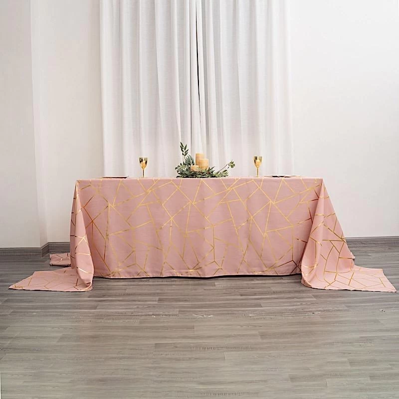 90x156 In Metallic Geometric Design Polyester Rectangle Tablecloth - Image 15