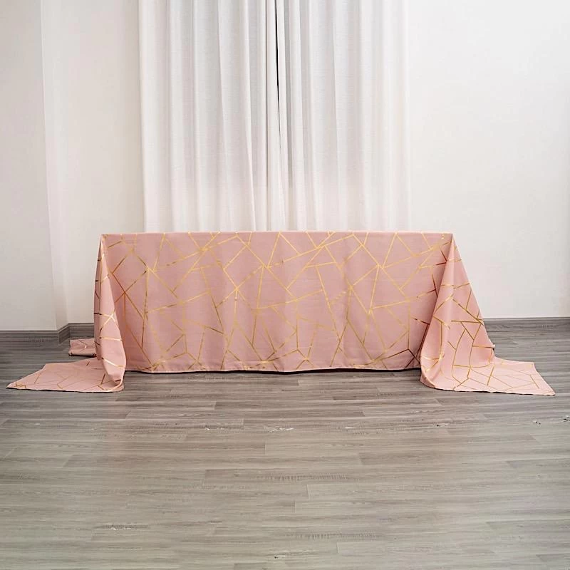 90x156 In Metallic Geometric Design Polyester Rectangle Tablecloth - Image 17