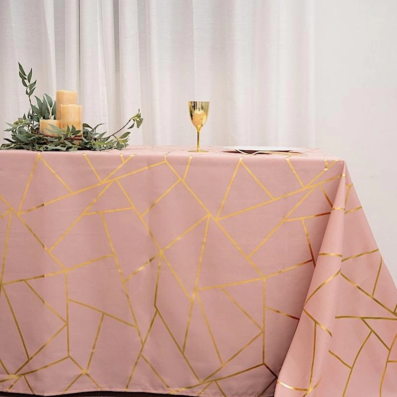 90x156 In Metallic Geometric Design Polyester Rectangle Tablecloth - Image 18