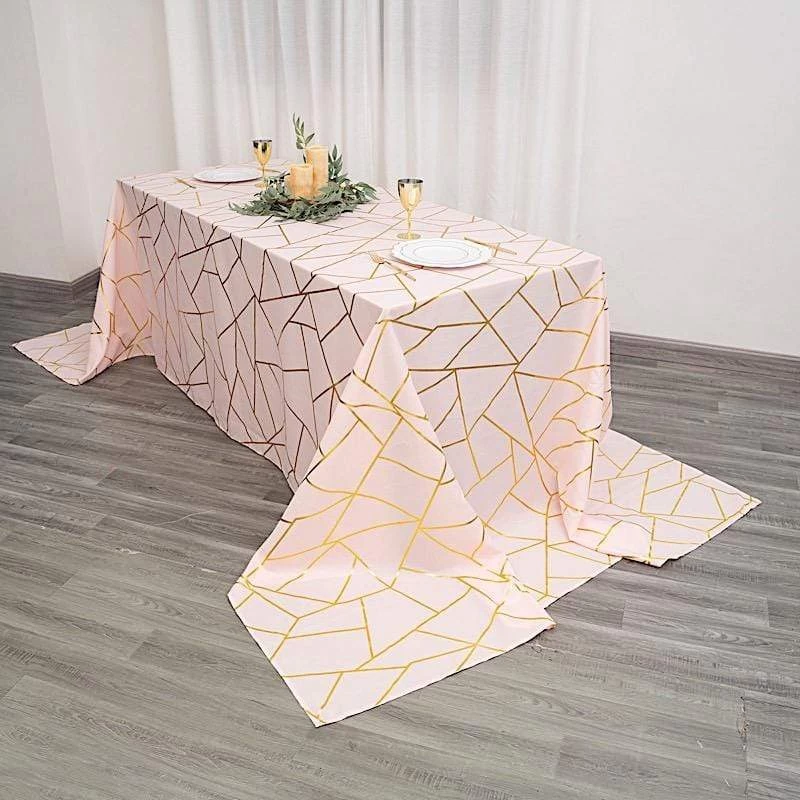 90x156 In Metallic Geometric Design Polyester Rectangle Tablecloth