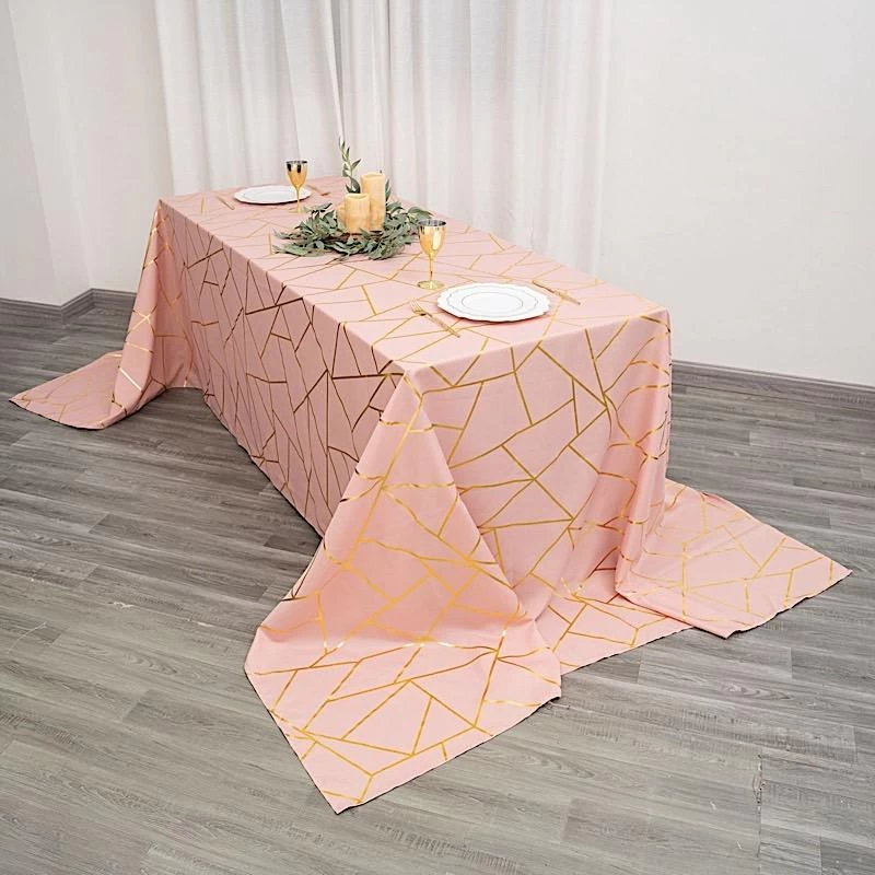 90x156 In Metallic Geometric Design Polyester Rectangle Tablecloth - Image 11