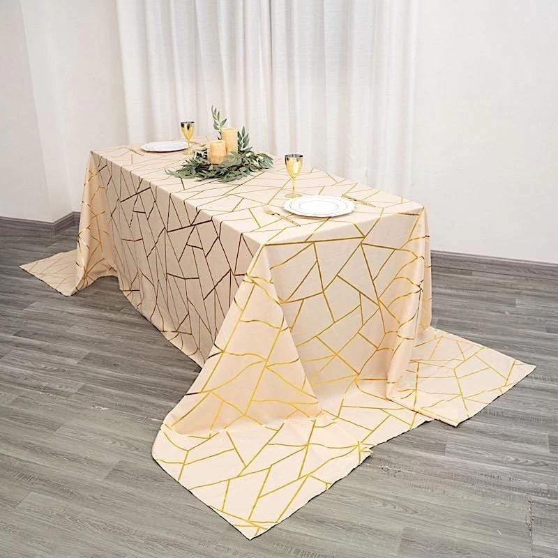 90x156 In Metallic Geometric Design Polyester Rectangle Tablecloth - Image 20