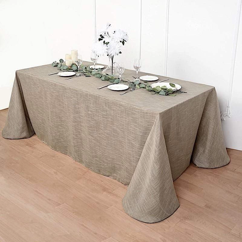 90x156 In Rectangular Premium Polyester Faux Burlap Tablecloth - Image 4