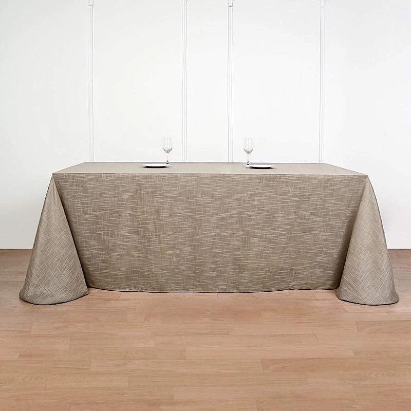 90x156 In Rectangular Premium Polyester Faux Burlap Tablecloth - Image 5